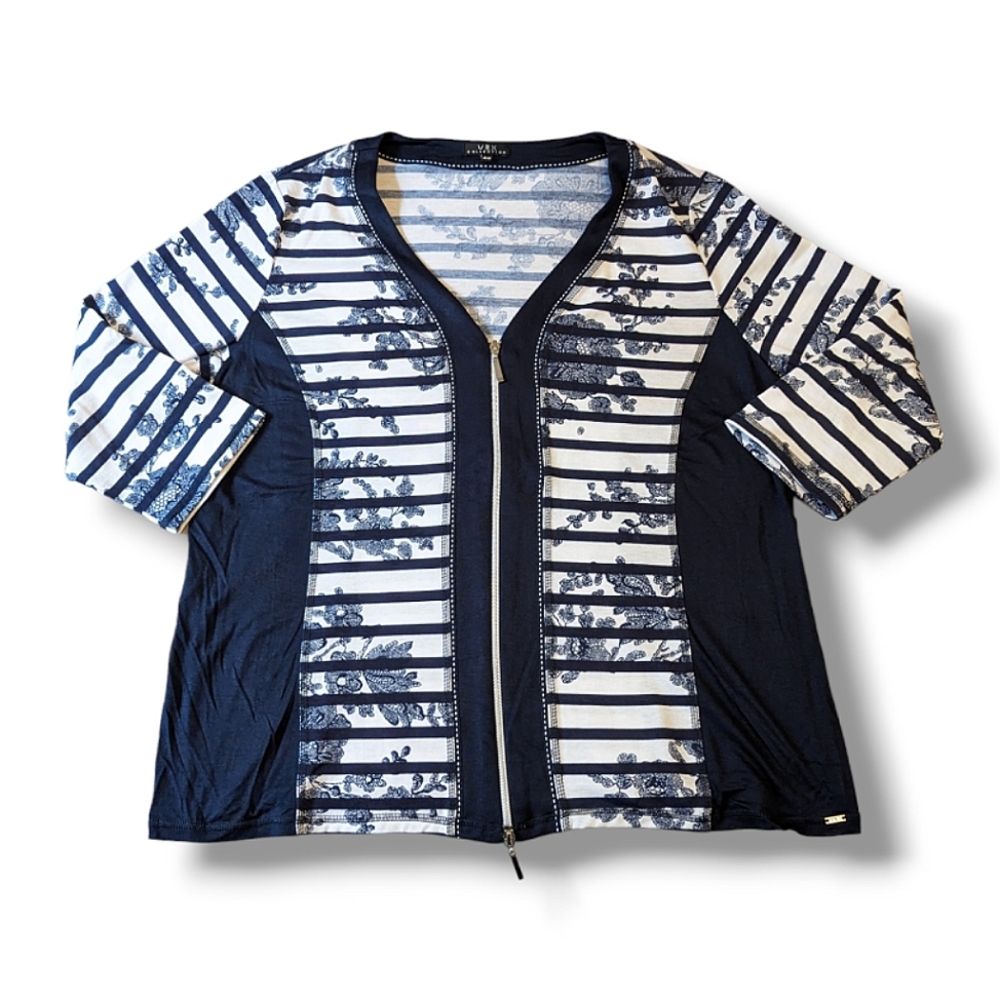 Vex navy/white striped zip-up cardigan XXL